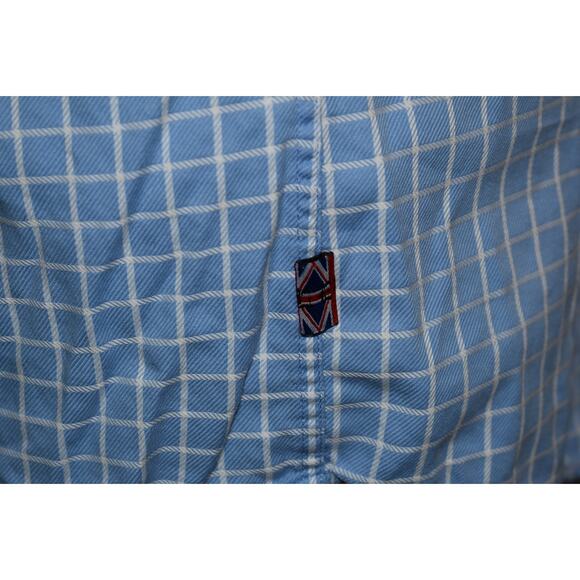 English Laundry Dress Shirt Mens Size Large Blue Plaid Geometric Flip Cuffs - Picture 6 of 10